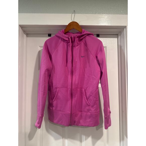 Nike Therma Fit Sweatshirt Full Zip Up Hoodie Women's Medium Long Sleeve Pink - Picture 1 of 10
